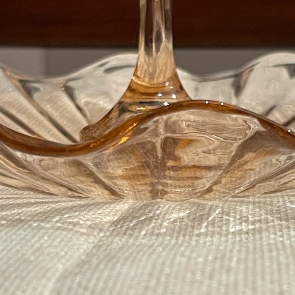 Jeannette Pink Iris & Herringbone Depression Glass Handled Tray 7.5” Vintage - Picture 8 of 8